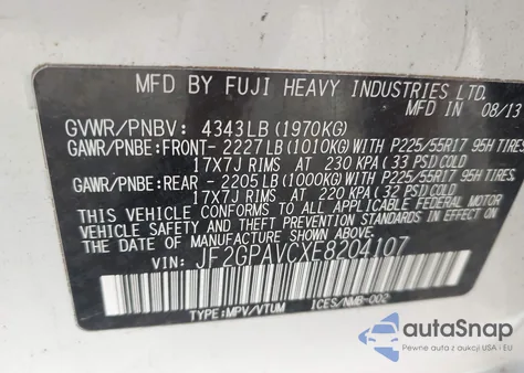 2014 Subaru Xv Crosstrek 2.0I Premium from USA, damaged, VIN JF2GPAVCXE8204107